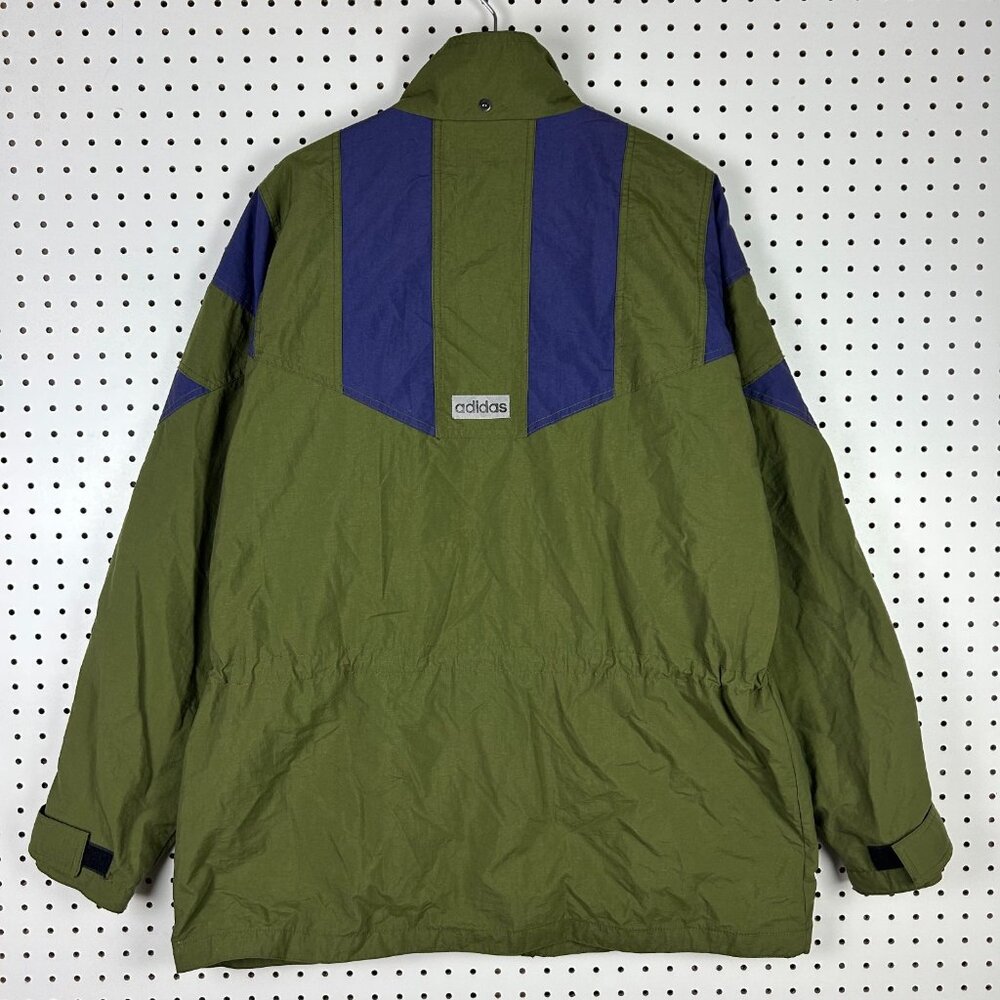 Adidas Vintage Windbreaker Jacket XL Full Zip Ripcord Green Purple 90s Camping - Picture 4 of 8